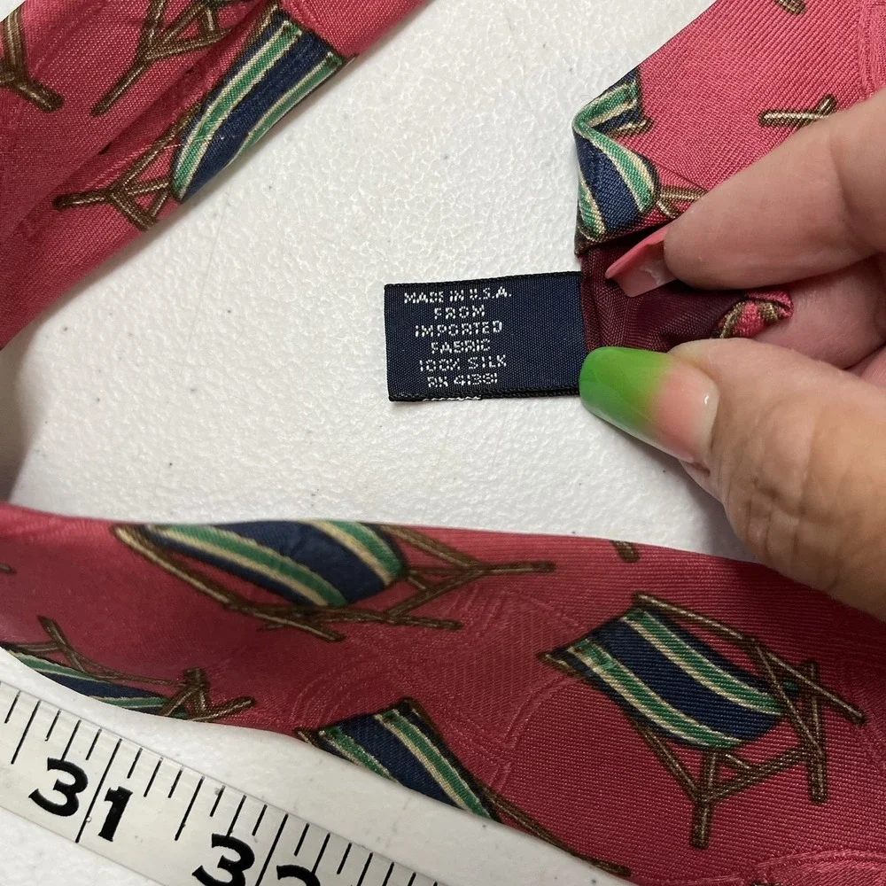 Vintage Polo Ralph Lauren Tie Red Silk Beach Lounge Chair Print Preppy Resort